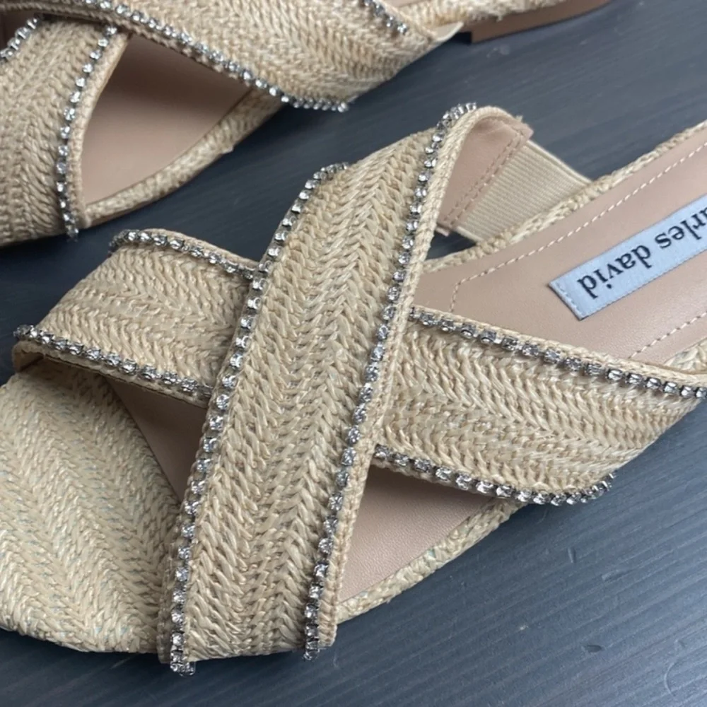 CHARLES DAVID Kenya Woven Flat Crisscross Embellished Sparkle Sandals Size 8.5‎
